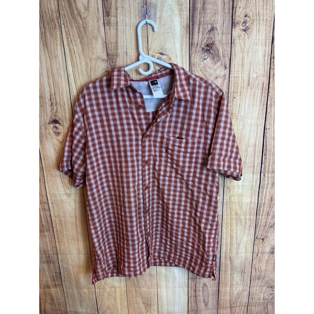 The North Face Orange Plaid Button Down Short Sleeved Polo Shirt Men's Size L
